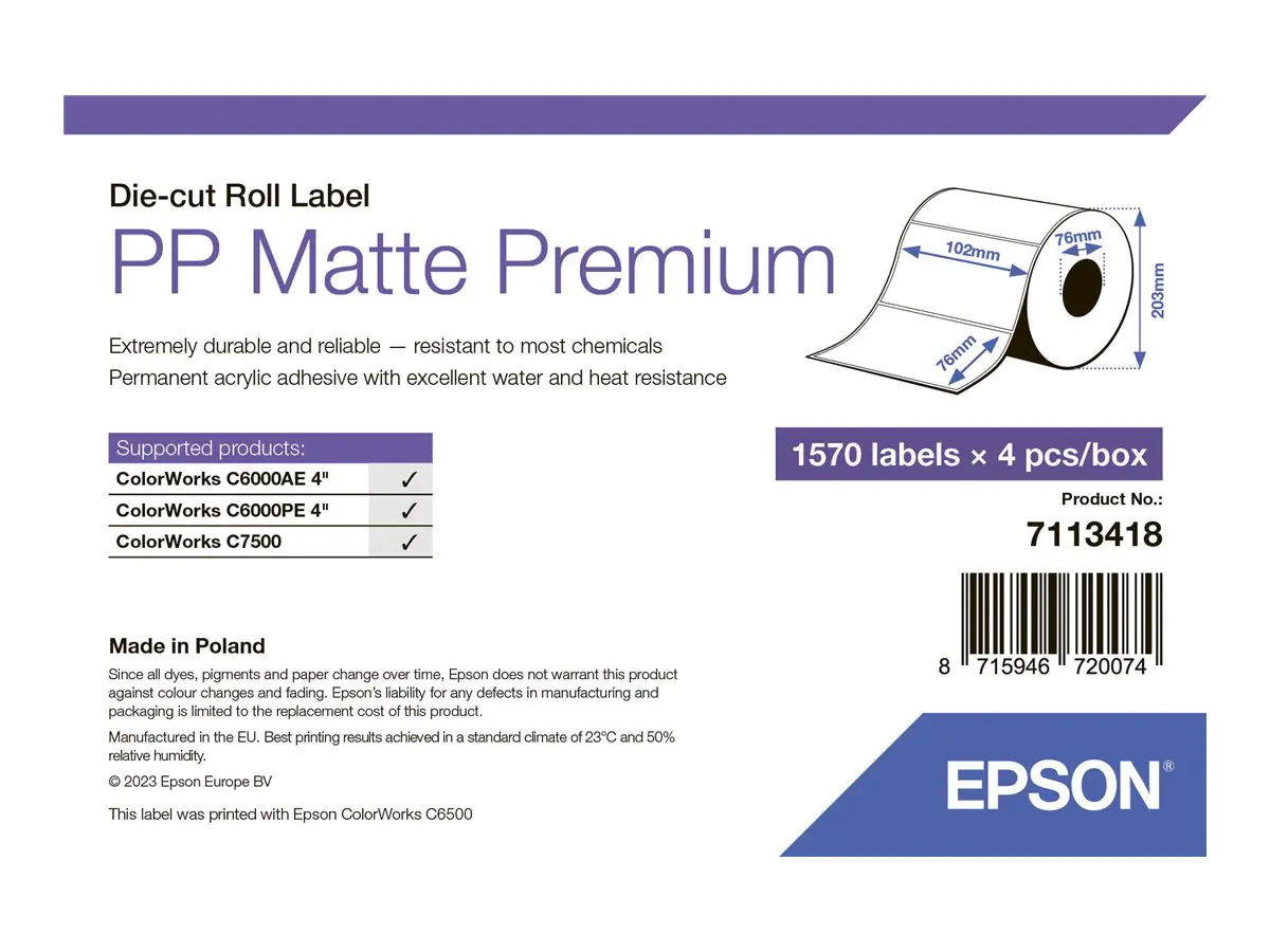 Epson Premium - Polypropylen (PP) - matt - permanenter Acrylklebstoff - 102 x 76 mm 6280