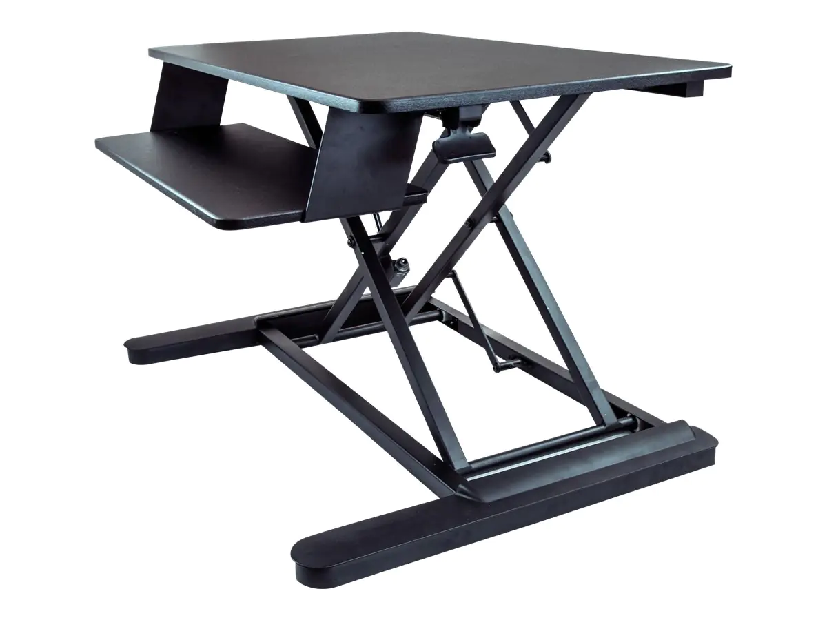 StarTech Sitz-Steh Schreibtischaufsatz mit Tastaturablagefach - Oberfläche 89 x 53 cm - Ergonomischer Höhenverstellbarer Stehpult/Steharbeitsplatz - Platz für 2 Monitore - vormontiert (ARMSTSLG) - Stehender Tischwandler - rechteckig - Schwarz - Schwarz Ba