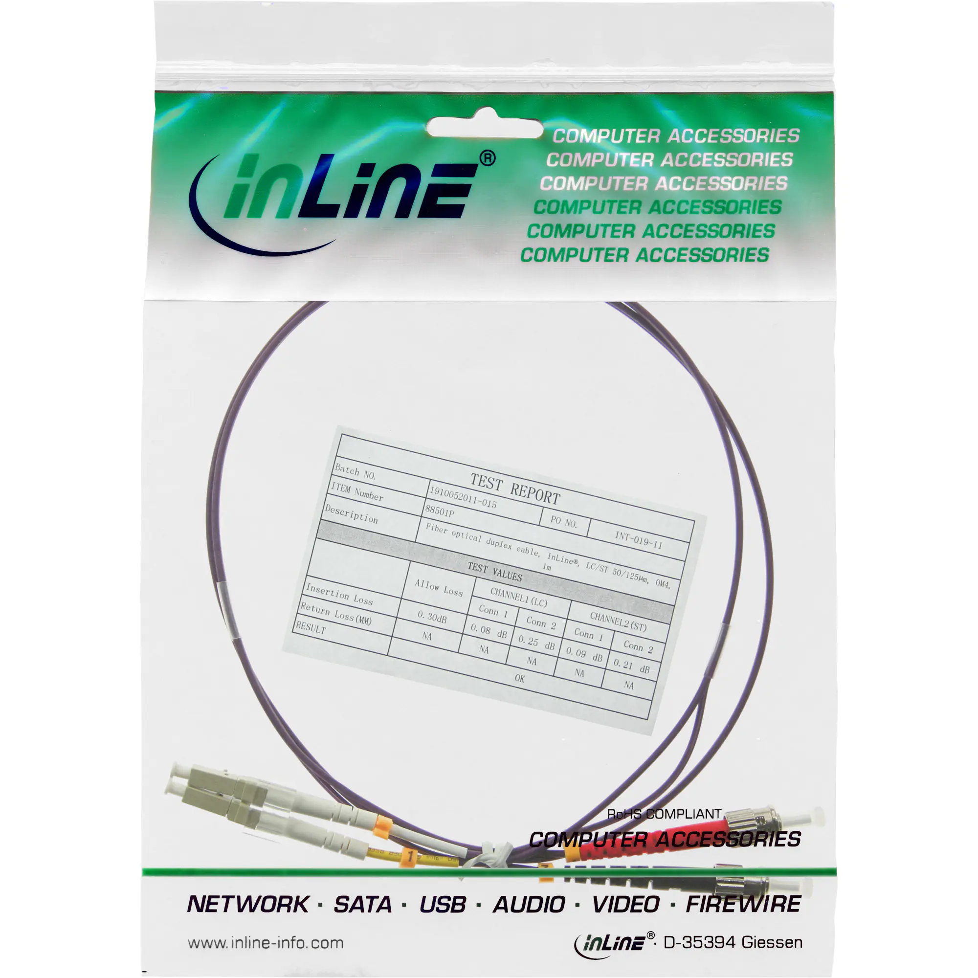 InLine LWL Duplex Kabel - LC/ST - 50/125µm - OM4 - 15m 88515P