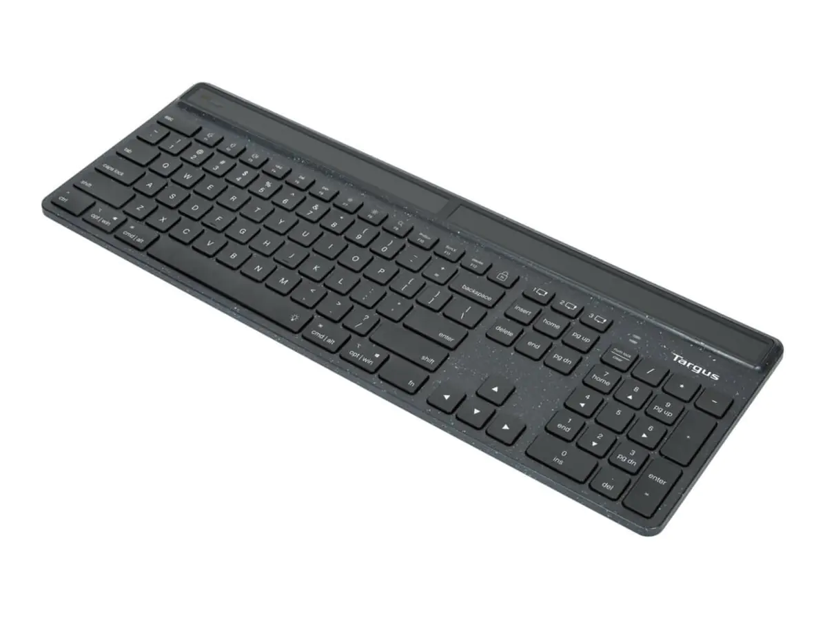 Targus EcoSmart - Tastatur - nachhaltige Energiegewinnung - antimicrobial - hintergrundbeleuchtet - kabellos - Bluetooth 5.0 - QWERTY - Nordisch - Tastenschalter: Scissor-Key - Schwarz - recycelte Verpackung