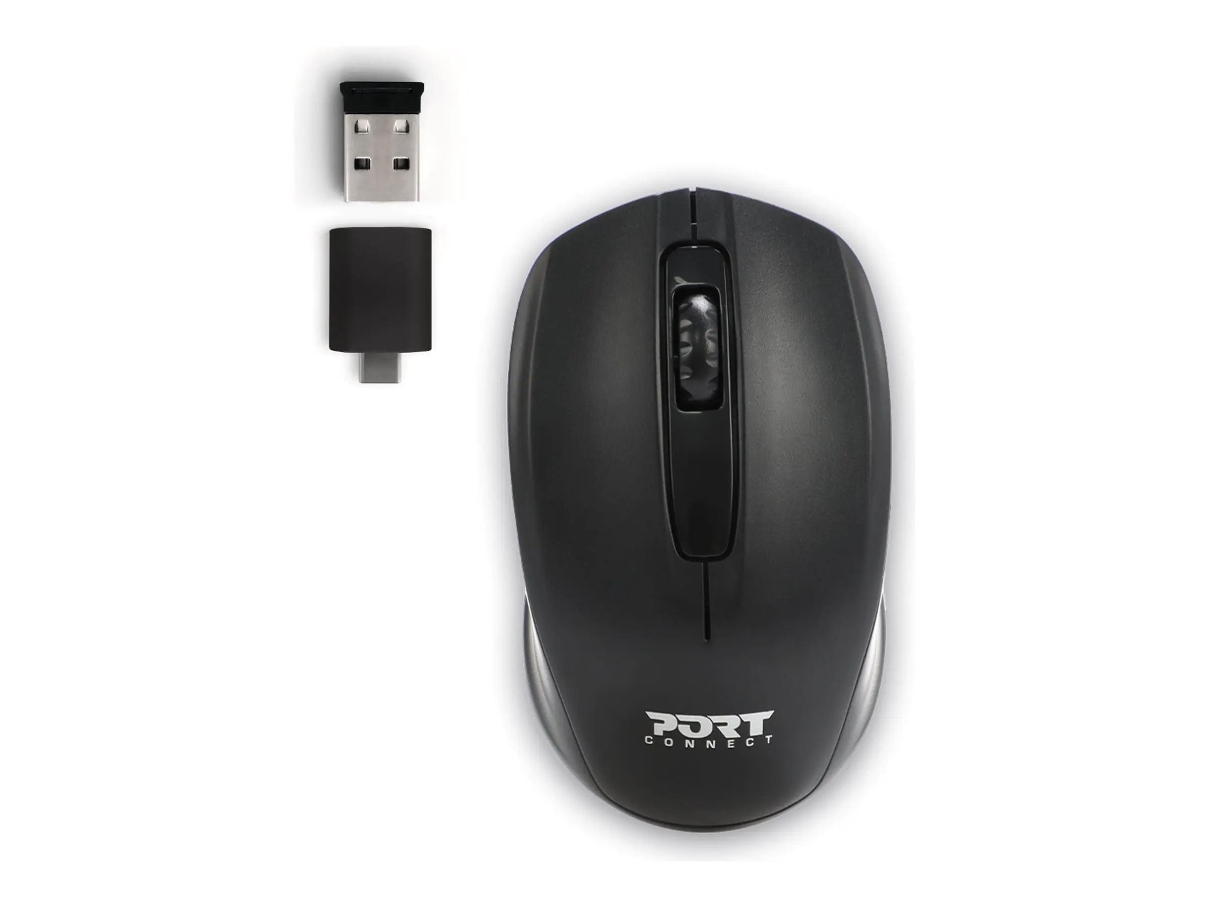PORT Connect - Maus - rechts- und linkshändig - optisch - 3 Tasten - kabellos - 2.4 GHz - kabelloser Empfänger (USB) - retail