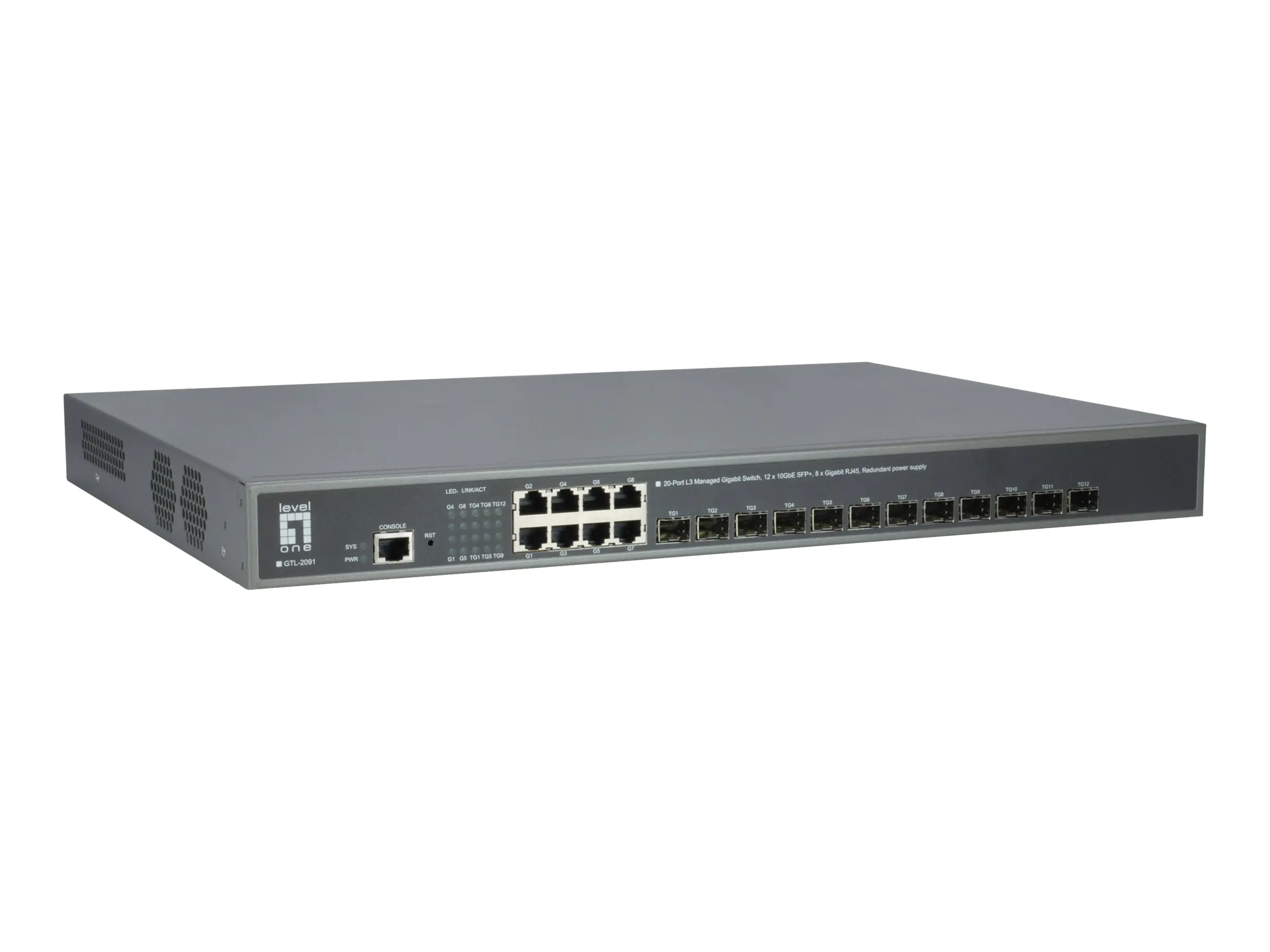 LevelOne GTL-2091 - Switch - L3 - managed - 12 x 10 Gigabit SFP+ + 8 x 10/100/1000 - Desktop, an Rack montierbar