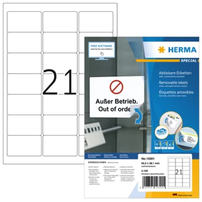 HERMA Etikett Movables 10301 63,5x38,1mm weiß 2.100 St./Pack.