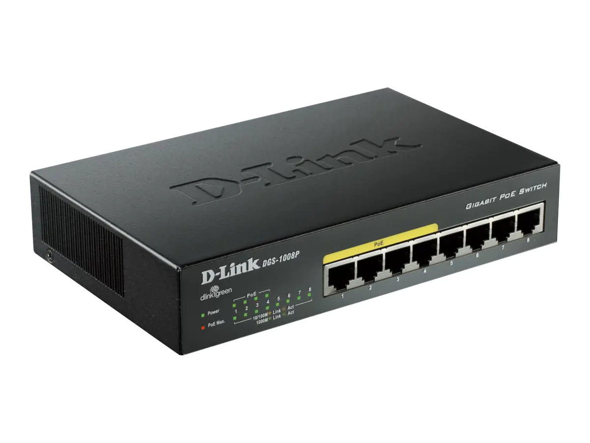 D-Link DGS 1008P - Switch - unmanaged - 4 x 10/100/1000 (PoE) + 4 x 10/100/1000 - Desktop - PoE