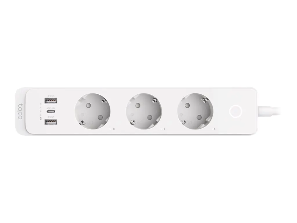 Tapo P300 V1 - Smart Power-Steckdosenleiste - Wechselstrom 220-240 V - 2300 Watt - Wi-Fi - Eingabe, Eingang Stromversorgung - Ausgangsanschlüsse: 6 (2 x USB, 24 pin USB-C, 3 x Stromversorgung)