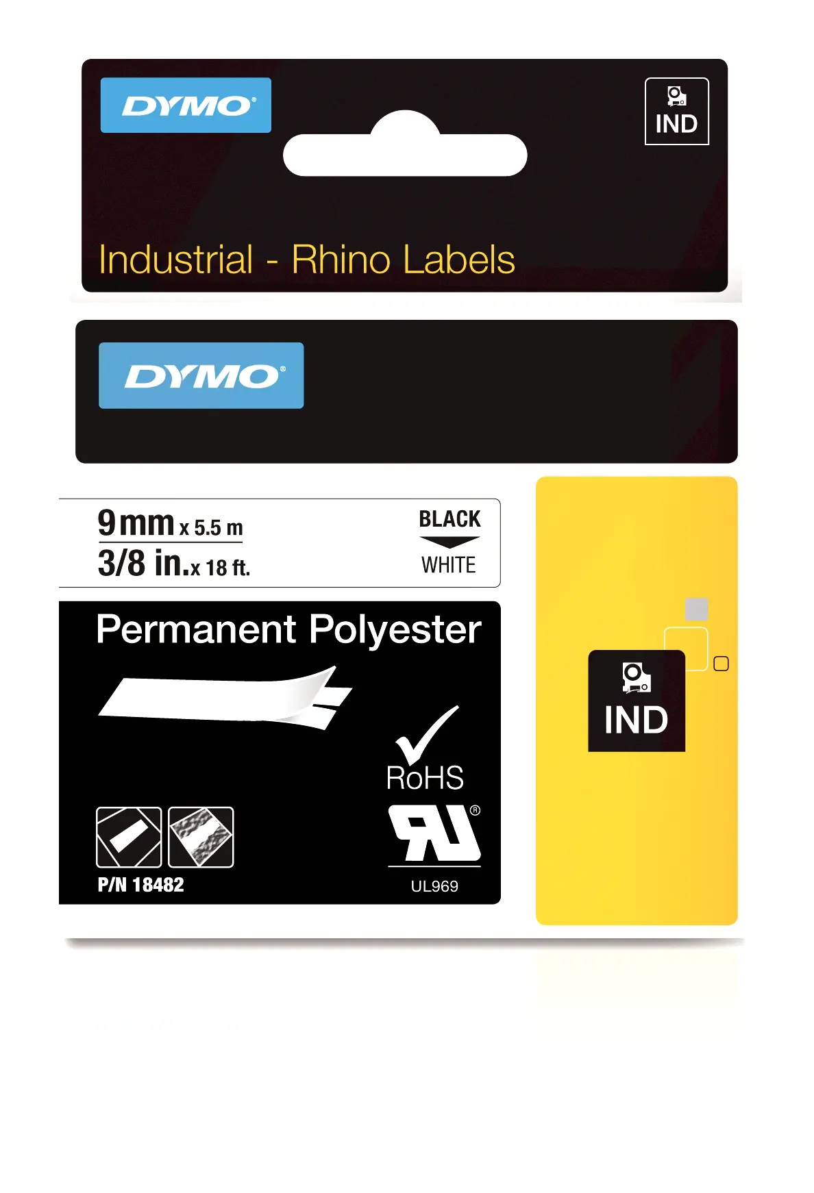 DYMO Rhino - Polyester - Schwarz auf Weiß - Rolle (0,9 cm x 5,5 m) 1 Kassette(n) Permanentband - für Rhino 4200, 6000, 6000 Hard Case Kit