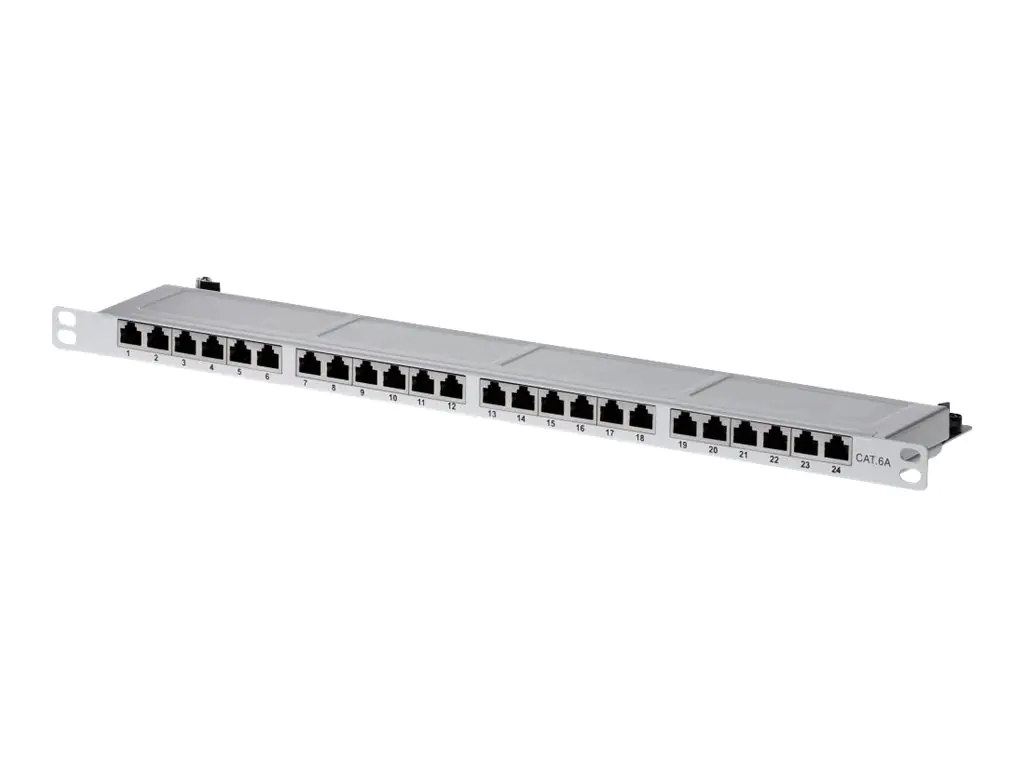 Helos - Patch Panel - Rack montierbar - RJ-45 X 24 - Grau, RAL 7035 - 0.5U - 48.3 cm (19")