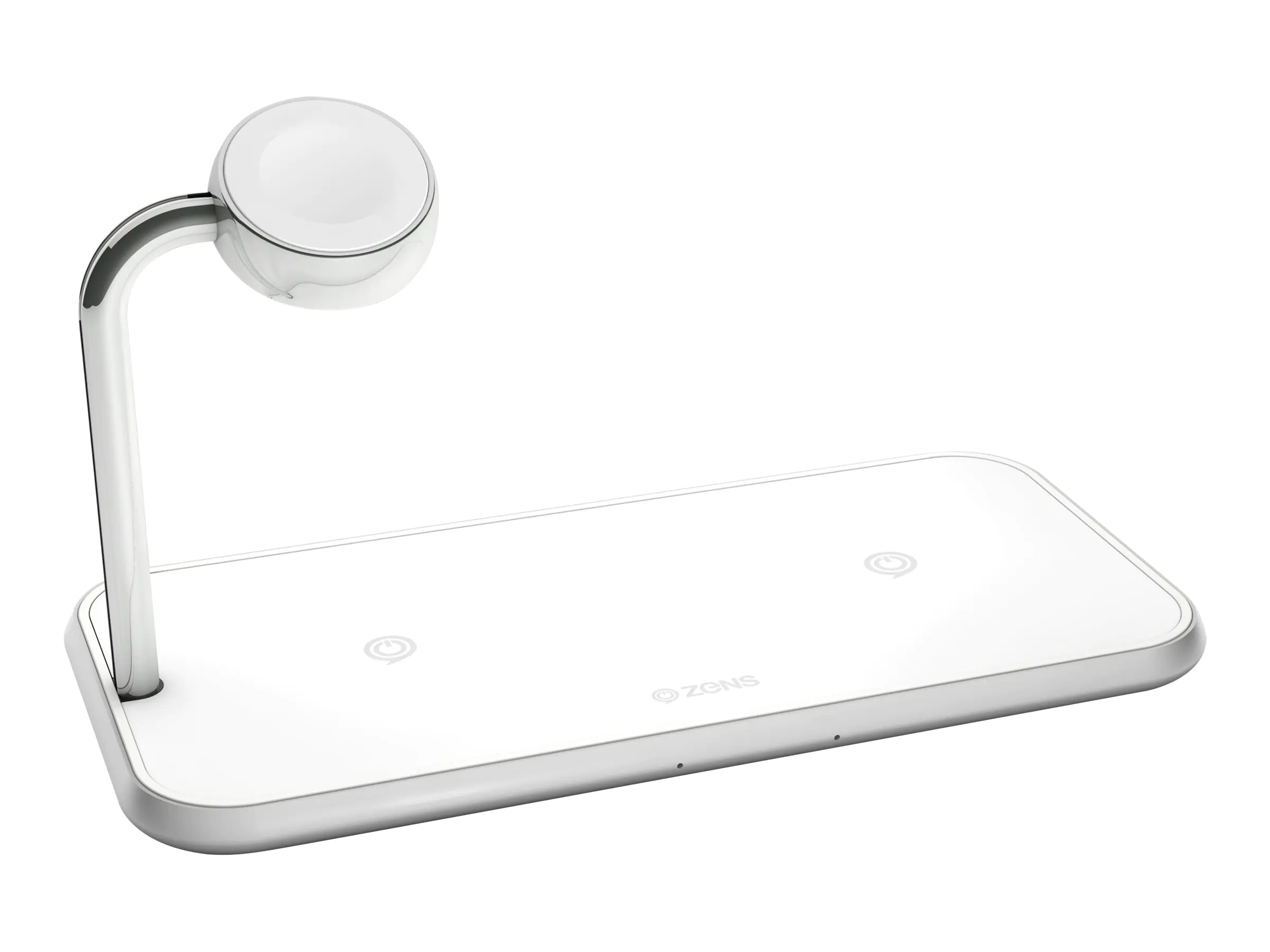 ZENS Dual+Watch Aluminium Wireless Charger - Induktive Ladematte + AC-Netzteil - 20 Watt - Apple Fast Charge, FC - weiß - für Apple Watch