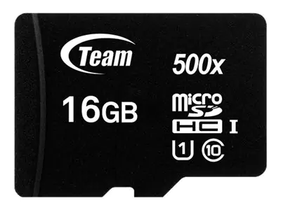 Team - Flash-Speicherkarte (SD-Adapter inbegriffen) - 16 GB - UHS-I / Class10 - 500x - microSDHC UHS-I - Schwarz