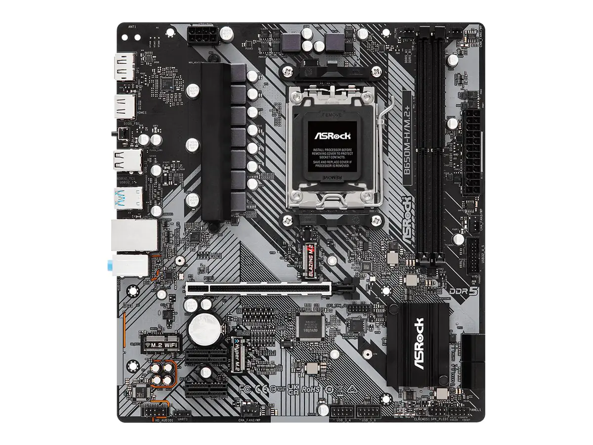 ASRock B650M-H/M.2+ - Motherboard - micro ATX - Socket AM5 - AMD B650 Chipsatz - USB-C 3.2 Gen 1, USB 3.2 Gen 1 - Gigabit LAN - Onboard-Grafik (CPU erforderlich) - HD Audio (8-Kanal)