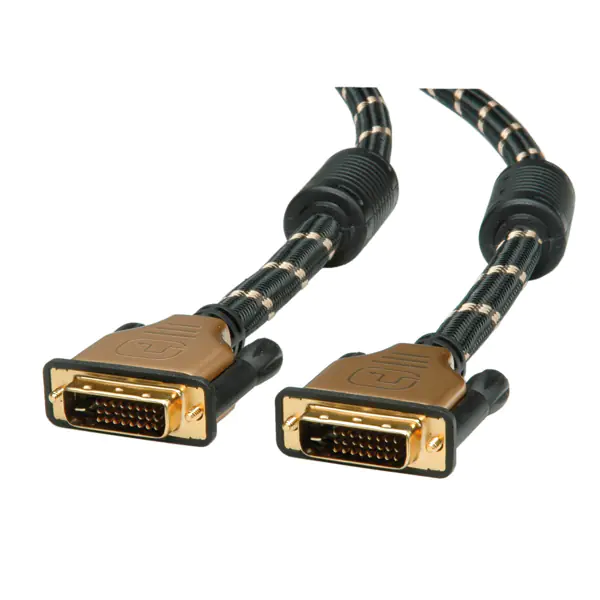 Roline GOLD - DVI-Kabel - Dual Link - DVI-D (M) zu DVI-D (M) - 5 m - Daumenschrauben - Schwarz, Gold