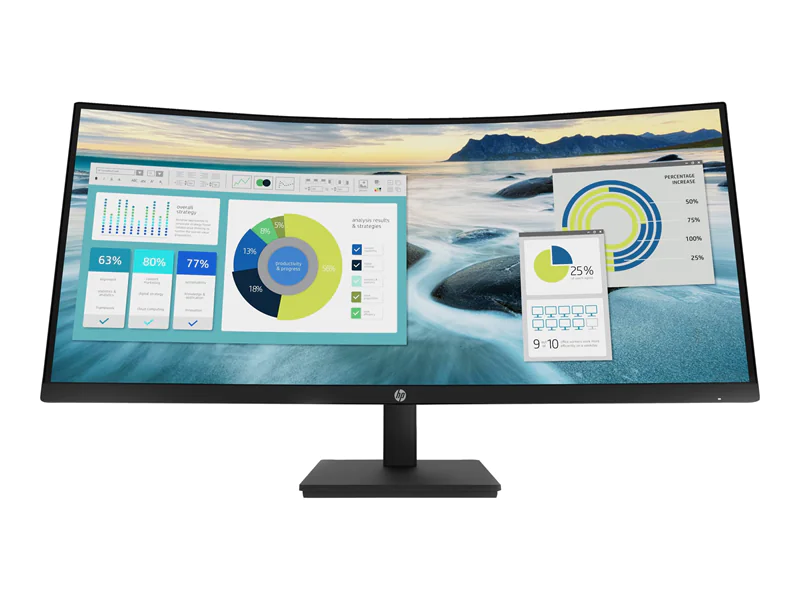 HP P34hc G4 - P-Series - LED-Monitor - gebogen - 86.36 cm (34") - 3440 x 1440 WQHD @ 60 Hz - VA - 250 cd/m² - 3500:1 - 5 ms - HDMI, DisplayPort, USB-C - Lautsprecher - Schwarz