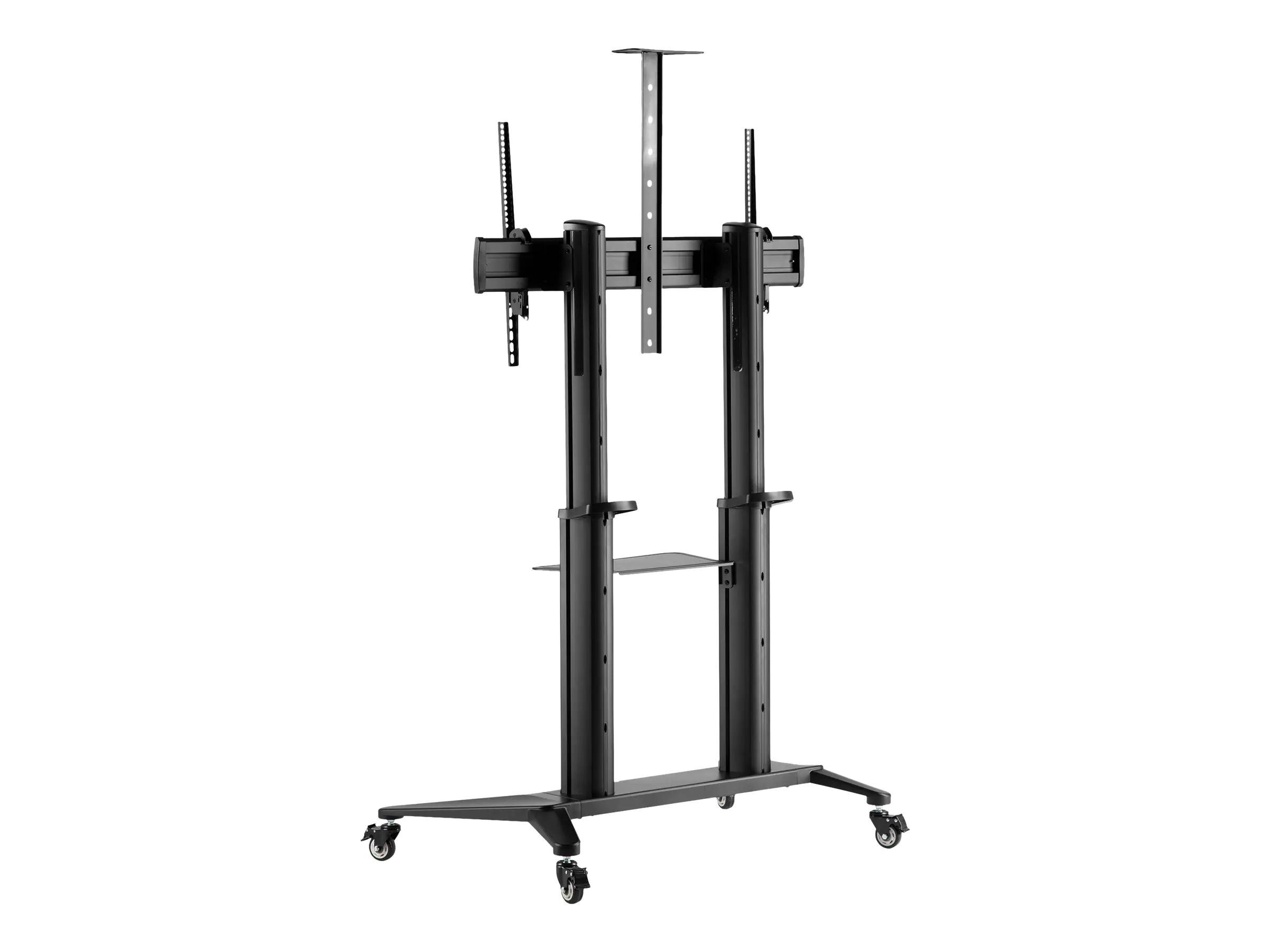 Manhattan TV & Monitor Mount, Trolley Stand, 1 screen, Screen Sizes: 70-120", Black, VESA 200x200 to 1000x600mm, Max 140kg, Height adjustable 1250 to 1600mm, Camera and AV shelves, Aluminium, LFD, Lifetime Warranty - Wagen - für Flachbildschirm / Notebook