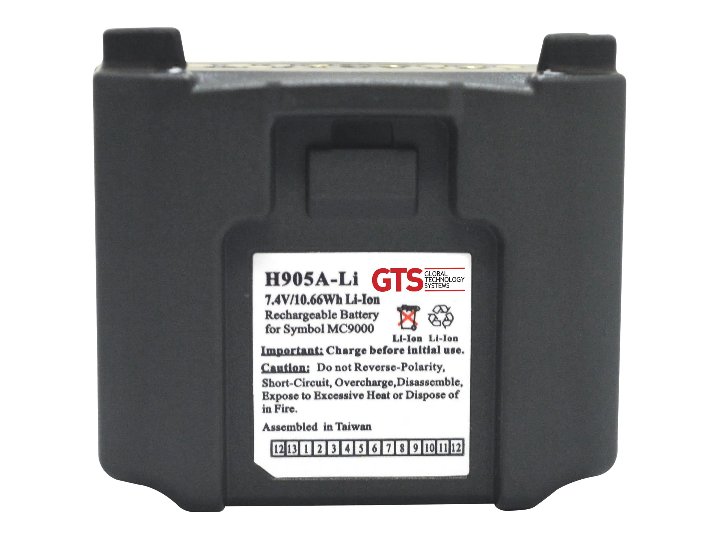 GTS - Handheld-Akku (gleichwertig mit: Symbol BTRY-MC90SAB00-01) - Lithium-Ionen - 1550 mAh - für Zebra MC9000, MC9002, MC9003, MC9060, MC9062, MC9063, MC9090, MC9094, MC9097