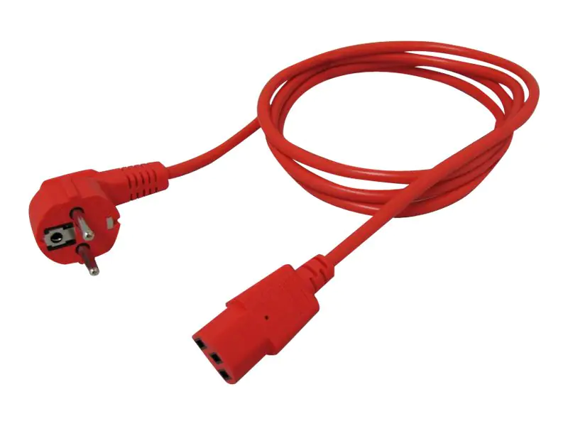 Roline - Stromkabel - CEE 7/7 (M) gewinkelt bis IEC 60320 C13 gerade - Wechselstrom 250 V - 10 A - 1.8 m - Rot - Deutschland