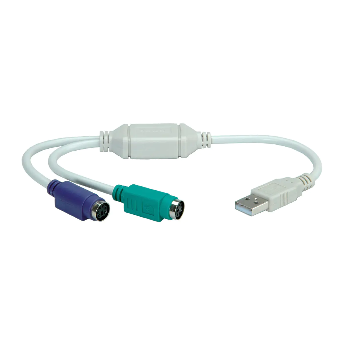 VALUE USB - 2x PS/2 Konverter, 0,3 m, 2x 6-p Mini-DIN, USB A, Stecker, Buchse, Grau 12.99.1075