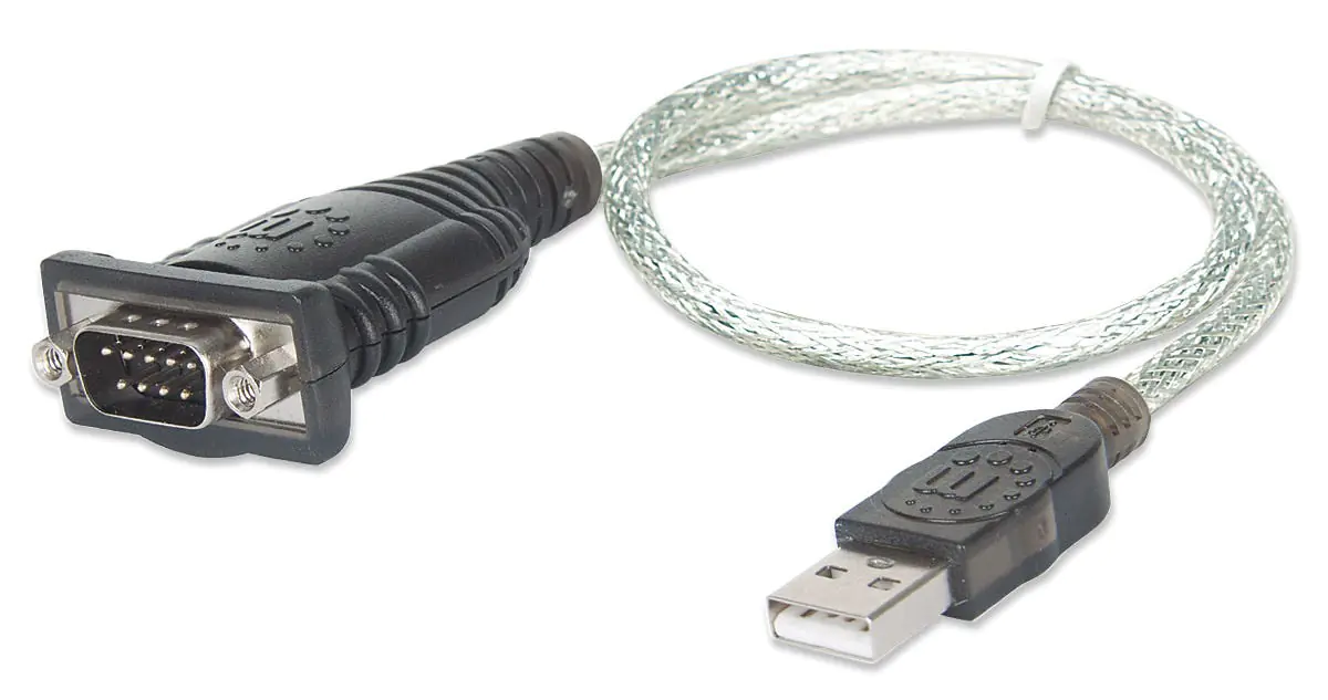 Manhattan USB-A to Serial Converter cable, 45cm, Male to Male, Serial/RS232/COM/DB9, Prolific PL-2303RA Chip, Equivalent to Startech ICUSB232V2, Black/Silver cable, Three Year Warranty, Blister - Kabel USB / seriell - USB (M) zu DB-9 (M) - 45 cm - Schwarz
