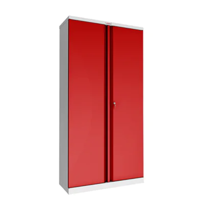 Phoenix Flügeltürenschrank 915 x 1.830 x 370 mm (B x H x T) 4 Fachböden Stahl, pulverbeschichtet Farbe der Front: rot Farbe des Korpus: grau