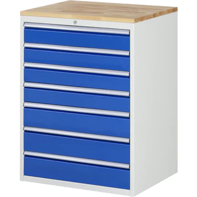 RAU Schubladenschrank 7000 770 x 1.035 x 650 mm (B x H x T) 7 Schubladen Farbe der Front: enzianblau Farbe des Korpus: lichtgrau