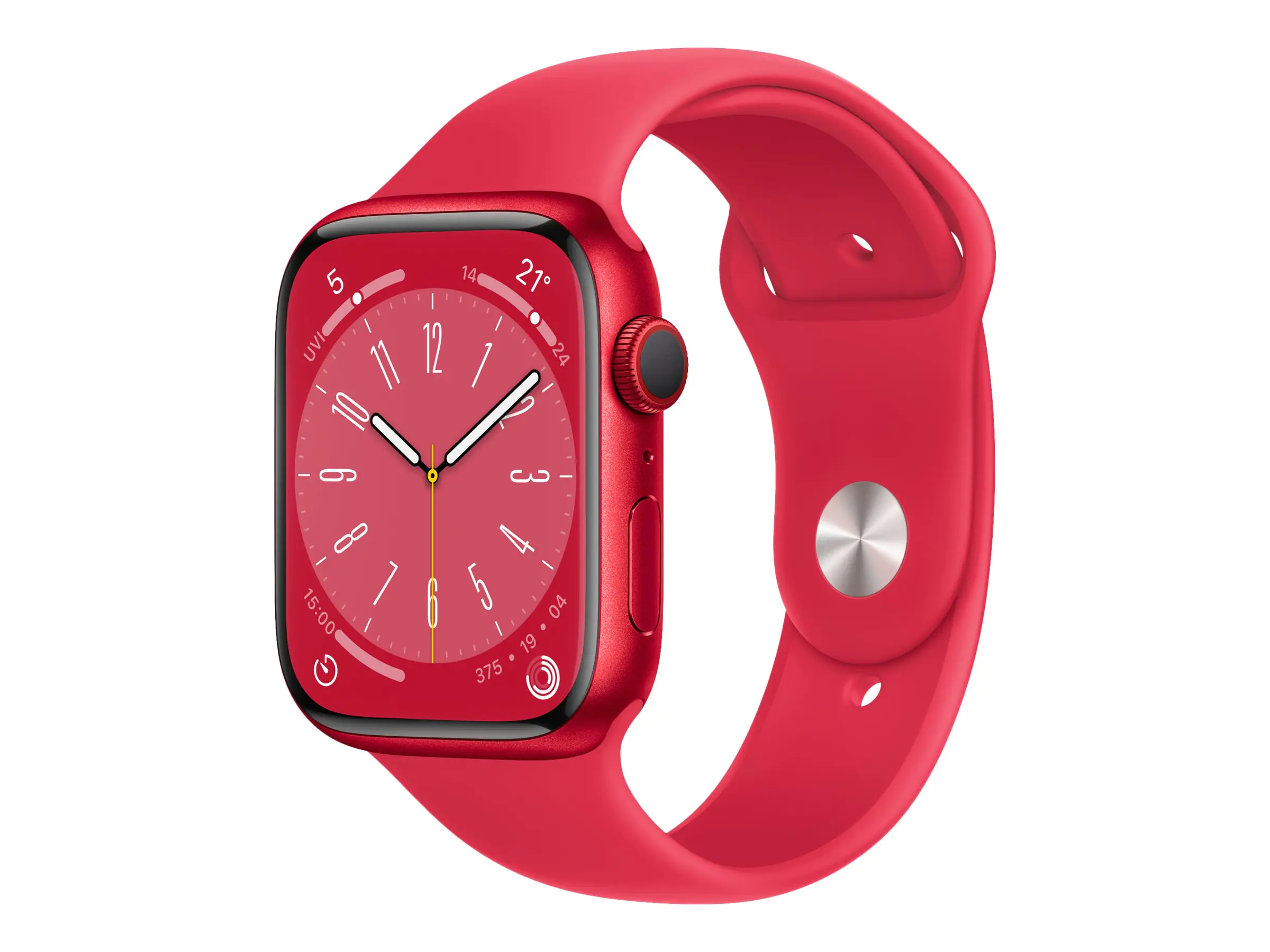 Apple Watch Series 8 (GPS) - (PRODUCT) RED - 45 mm - Red Aluminium - intelligente Uhr mit Sportband - Flouroelastomer - rot - Bandgröße: regelmäßig - 32 GB - Wi-Fi, Bluetooth - 38.8 g