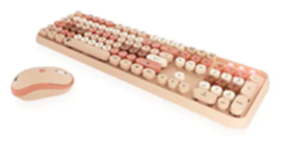 KeySonic Maus-Tastatur-Set Full-Size Tastatur runde Tasten Mehrfarbig sand/cremefabig