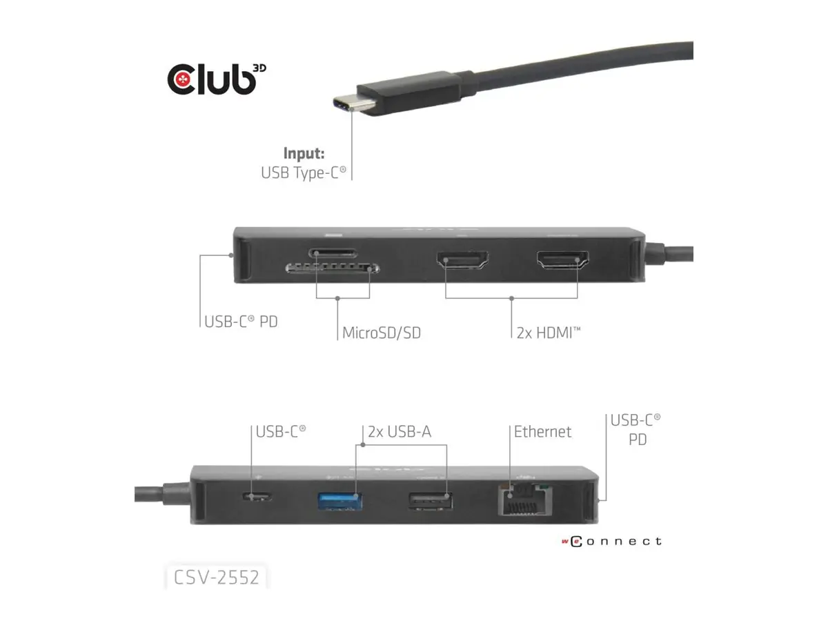 Club 3D 9-1 USB-C Dual HDMI 100W Hub - Hub - 5 Gbps