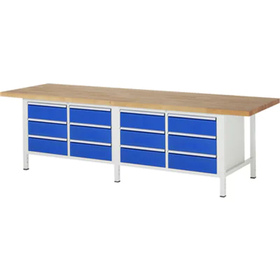 RAU Werkbank 8000 3.000 x 840-1.040 x 900 mm (B x H x T) enzianblau lichtgrau