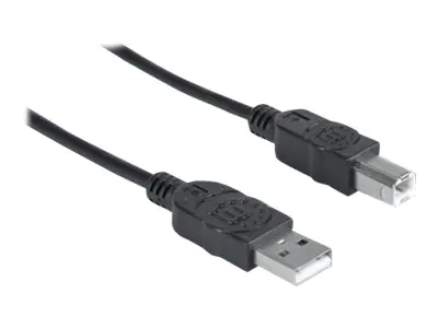 Manhattan USB-A to USB-B Cable, 5m, Male to Male, 480 Mbps (USB 2.0), Hi-Speed USB, Black, Lifetime Warranty, Polybag - USB-Kabel - USB (M) zu USB Typ B (M) - USB 2.0 - 5 m - geformt - Schwarz