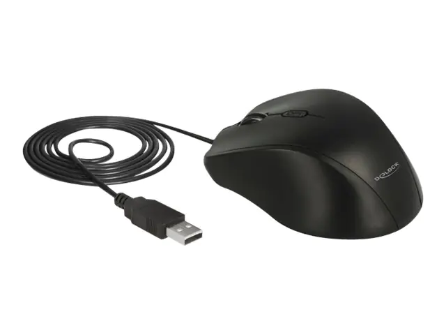 DeLOCK - Maus - Für Linkshänder - optisch - 5 Tasten - kabelgebunden - USB - Schwarz - retail