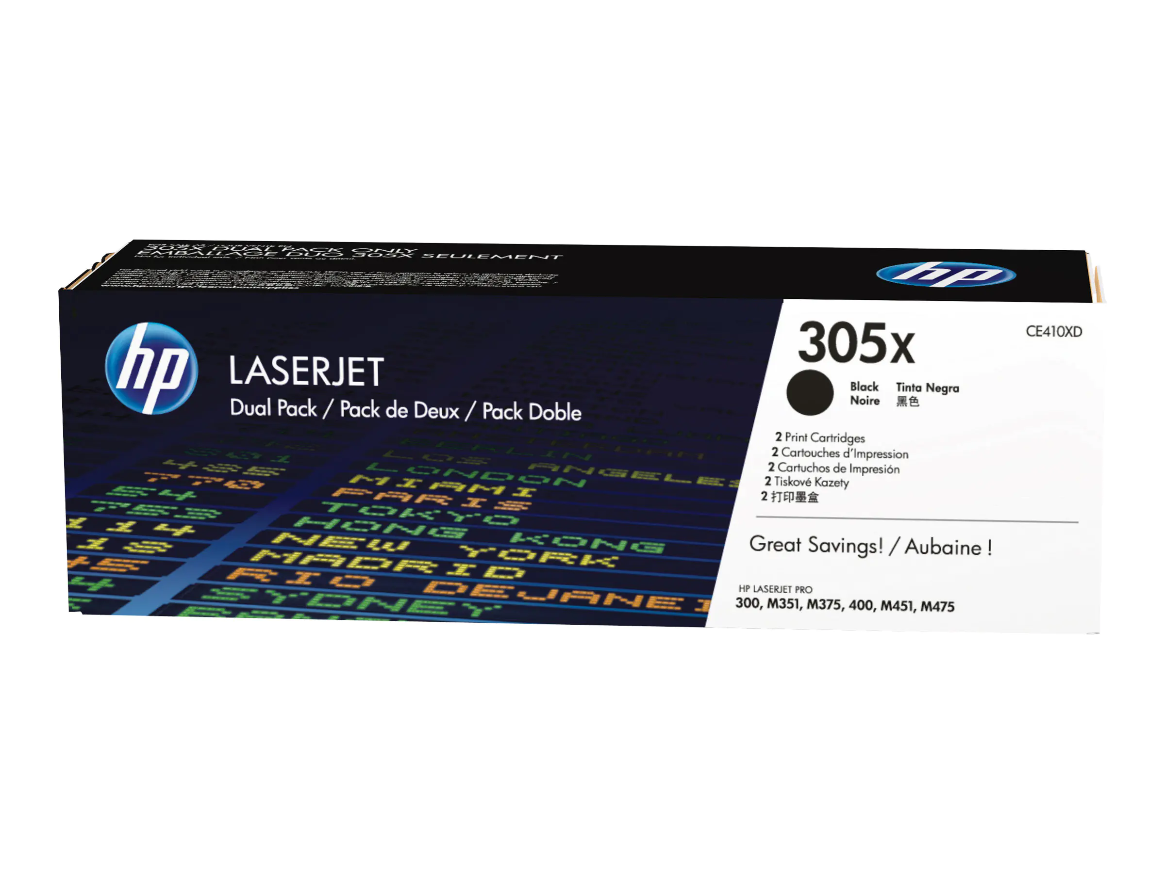 HP 305X - 2er-Pack - Hohe Ergiebigkeit - Schwarz - original - LaserJet - Tonerpatrone (CE410XD) - für LaserJet Pro 300 M351, 400 M451, MFP M375, MFP M475