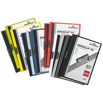 DURABLE Klemmmappe DURACLIP® 60 DIN A4 Hartfolie Farbe der Rückseite: weiß, rot, hellblau, grau, dunkelgrün Farbe der Klemme: schwarz 25 St./Pack.