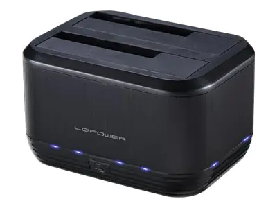LC Power LC-DOCK-U3-III - HDD-Dockingstation mit Ein/Aus-Schalter, Klon-Funktion Schächte: 2 - 2,5" / 3,5" gemeinsam genutzt (6,4 cm/8,9 cm gemeinsam genutzt) - SATA - 500 MBps - USB 3.0 - Schwarz