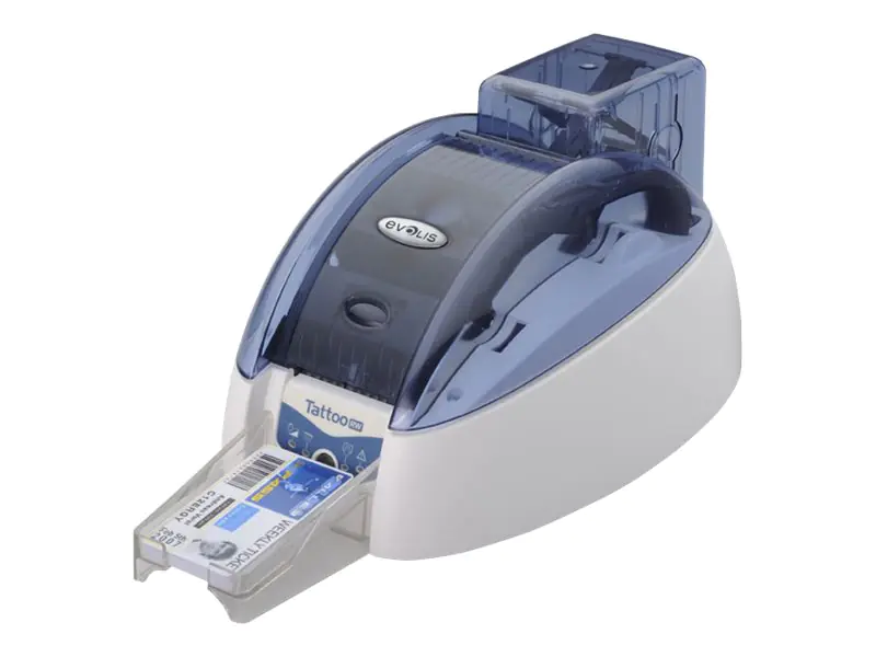Evolis Tattoo RW - Plastikkartendrucker - s/w - Thermodirekt - CR-80 Card (85.6 x 54 mm) - 300 dpi - Kapazität: 100 Karten - USB - weiß, brillantblau