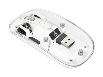 Manhattan - Maus - wiederaufladbar - rechts- und linkshändig - optisch - 4 Tasten - kabellos - 2.4 GHz - kabelloser Empfänger (USB) - durchsichtig, klar, weiß - retail - Box