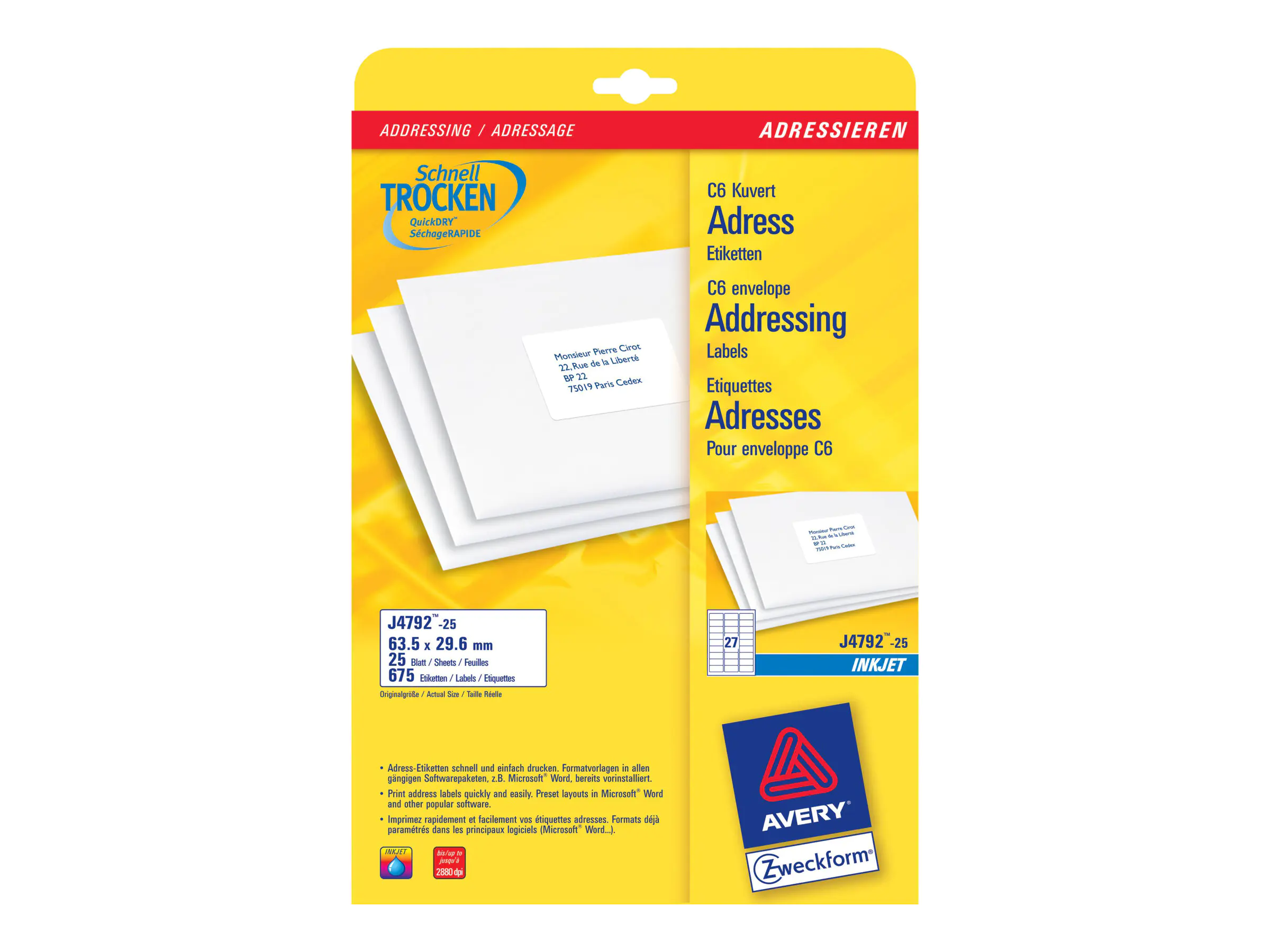 Avery Zweckform J4792 - Weiß - 29.6 x 63.5 mm J4792-25